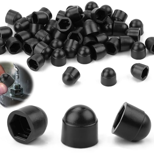 SWTYExt Lot de 50 capuchons de protection M8 en plastique pour écrous et tiges filetées - Noir - Largeur de clé : 13 mm