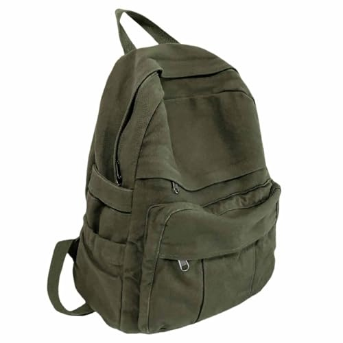 GAMLFL Military Green Canvas Backpack for Women & Men Retro Aesthetic Rucksack Basic Backpack for High School/College Students Travel Laptop Bag