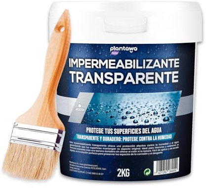 Plantawa Impermeabilizante Transparente 2kg | Revestimiento impermeable definitivo, Genera Película Protectora, Resistente al Agua y Humedad, Revestimiento Impermeable para Interiores y Exteriores