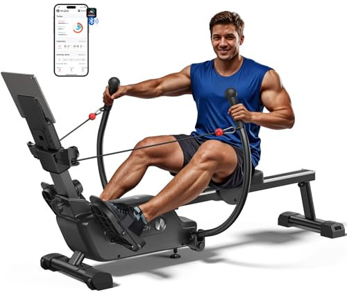 MERACH Rudergerät für Zuhause, Innovativ Doppelpaddel mit Mehreren Trainingsmodi, Ganzkörpertraining mit der MERACH APP, über 1000 Champion-Kurse, Simuliert Echtes Rudern