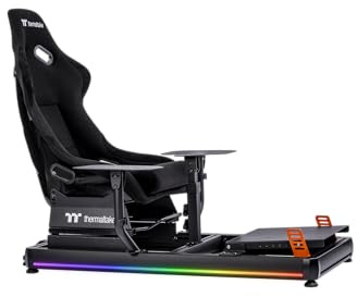 Thermaltake GF500 Flight Simulator Cockpit Schwarz | Flight Sim Rig | Alu/Stahl Rahmen | Fiberglas Sitz | verstellbare Yoke/Joystick/Pedal Mounts | Sitzschiene 22 cm | bis 120 kg