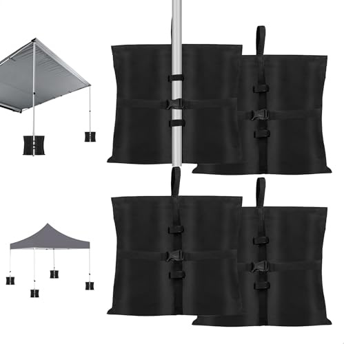 Sac Lestage,Set de 4 Sac de Sable,600D Oxford Sac de Lestage,40x47cm Sac de Lestage pour Tonnelle,Sac Sable pour Pavillon Jardin,Tente de Plage,Tiges de Parasol,Poids de Lestage Tonnelle,Noir