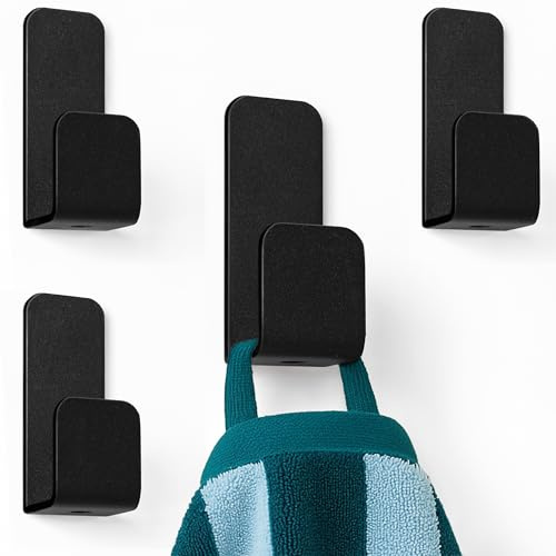 Danhol ® Set 4 Crochet Adhesif Mural | Crochet Adhesif Mural Salle de Bain | Porte Serviette Salle de Bain Sans Percage | Accroche Torchon Cuisine | Porte Manteau Noir