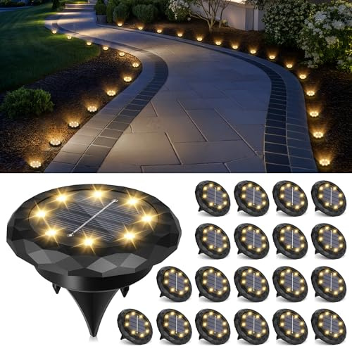 Solpex 20 luces solares para jardín, luces solares de suelo, IP65, resistentes al agua, iluminación de patio para camino, entrada, piscina, jardín, patio (20 piezas, blanco cálido)