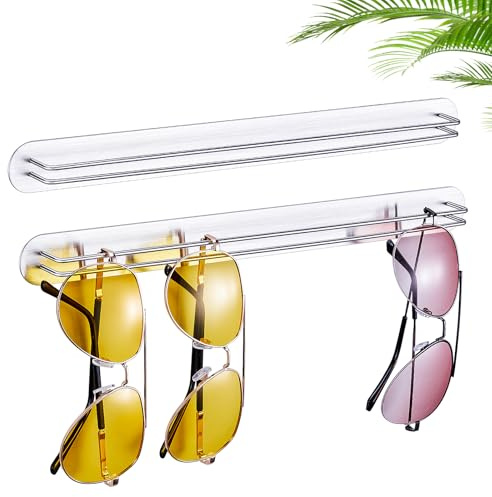 WAYASI Supporto per occhiali da parete 2 pezzi, supporto per occhiali da vista, supporto per occhiali da sole, porta occhiali, organizer per occhiali (Argento)