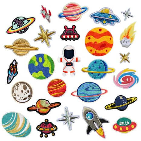 SGERUFZ 26 Pezzi Toppe Termoadesive Universo per Bambini, Applicazioni per Riparare e Decorare T-Shirt, Jeans, Abbigliamento e Borse