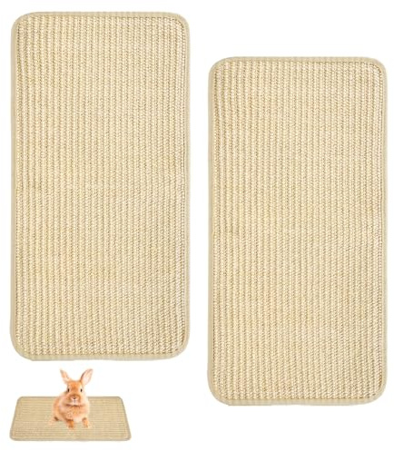 PYserne Lot de 2 tapis griffoirs en sisal pour lapins - 50 x 25 cm - Tapis en chanvre autocollant pour rongeurs - Cage pour animaux de compagnie - Literie naturelle - Soin dentaire pour mâcher, nicher