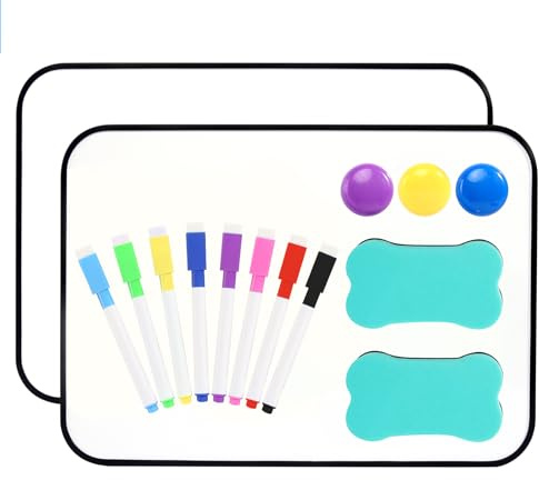 2 stycken Whiteboard magnetvägg A4 liten dubbelsidig whiteboard magnetisk med torra avtorkbara pennor, suddgummi, magneter, magnetisk vägg för skola, hem, kontor (30 x 21 cm)