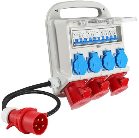 Répartiteur de courant de chantier 2 x CEE 400 V/16 A 1 x CEE 400 V/32 A 4 x 230 V, distributeur avec disjoncteurs, avec câble d'alimentation de 1,2 m, pour chantiers de construction