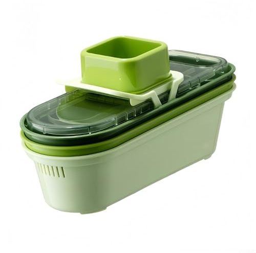 Taglierina multifunzione da cucina con 3 scomparti per affettare e lavare verdure come patate e frutta, con fori di drenaggio e design ergonomico