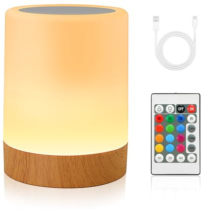 VKH Rechargeable Touch & Remote RGB Night Light, 13 Colors, Dimmable LED Rechargeable Table Lamp, Portable USB Battery Bedside Lamp for Bedroom, Baby Room, Camping & Ambient Lighting