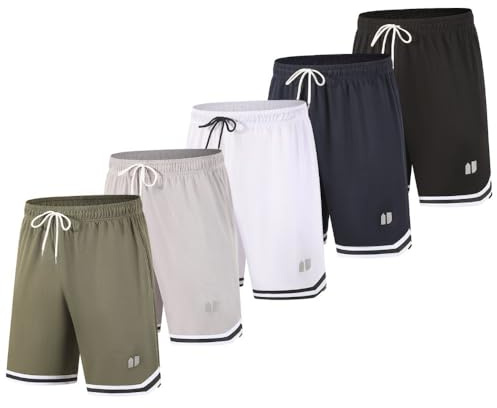 fovdtaa 5 Pack Mens Sports Shorts Athletic Shorts Quick Dry Gym Running Fitness Workout Shorts with Pockets and Elastic Waistband Black,Navy,White,Light Gray,Green XL
