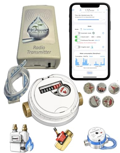 Kit Inteligente para Contador de Agua, Gas, caudalímetro, Pulso - ODevice - WiFi, Lora- detección,Alerta de Fugas Ocultas, Volumen, relevo, vigilancia, riego. (Kit medidor de Agua de Disco metálico)