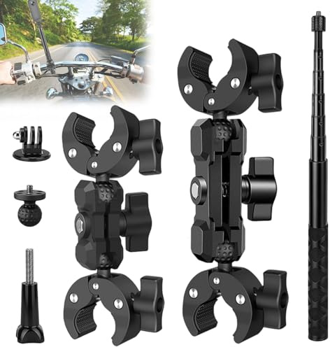 HBSFBH Soporte para Moto Insta 360 X5 X4, Soporte Camara Accion para Tubo, Abrazadera de Cámara Ajustable, Soporte de Cámara para Moto con Palo Selfie Invisible 120cm, Compatible con Múltiples