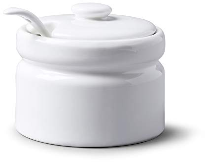 WM Bartleet & Sons 1750 Pot en porcelaine avec couvercle et cuillère, Porcelaine, blanc, 10 cm