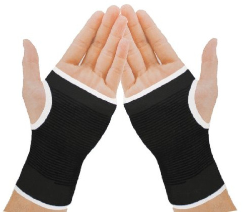 2 x Black Elasticated Hand Palm Wrist Glove Joint Muscle Supports Guard Braces