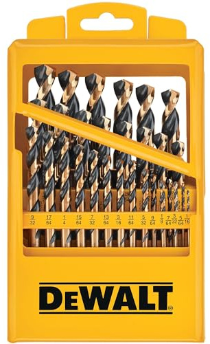 DEWALT Drill Bit Set 29 Pc Black and Gold, High Speed Steel, Split Point, Black Oxide Coating, Optimized Helix, Stronger Core Bit Set for Drill (DWA1189)