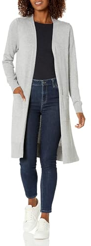 Amazon Essentials Women's Lätt cardigan tröja i längre längd (finns i plusstorlek), Ljusgrå ljung, S