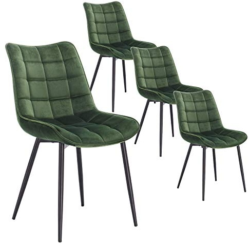 WOLTU Esszimmerstühle 4er Set Küchenstuhl Polsterstuhl Wohnzimmerstuhl Sessel mit Rückenlehne, Sitzfläche aus Samt, Metallbeine, Dunkelgrün BH142dgn-4