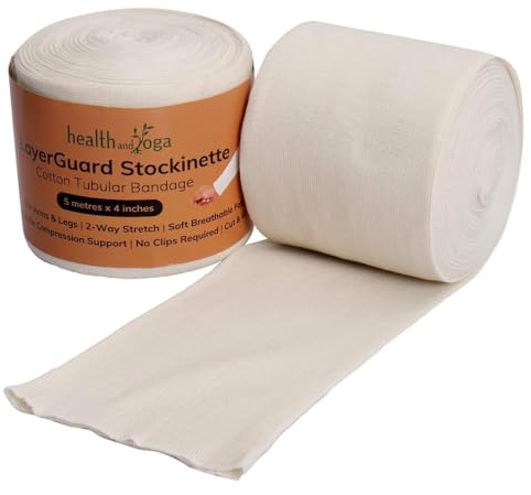 LayerGuard Cotton Stockinette Sleeve Roll, Stretchable Raw Cotton – Comfort wear, Sweat Absorbent Tubular Bandage – Prevents Residue Build up - Under-Over Cast Sleeve Bandage Wear (Off-White, 4 Inch)