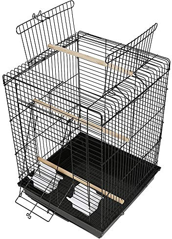 Tragbarer Vogelkäfig, Vogelkäfig innen mit Griff, Dächer zum Öffnen, ausgestattet mit Sitzstange aus Holz, Futterhaus, Zuchtkäfig, Vögel, Wellensittich, Papageien, Kanarienvogel, 40 x 40 x 58 cm