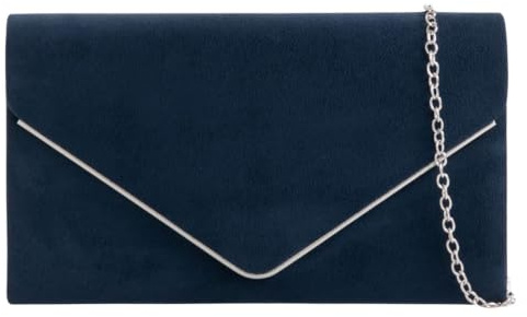 fi9 Bolso de mano de ante liso para mujer, para novia, graduación, boda, noche, fiesta, bolso de mano, azul marino, medium