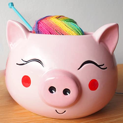 Pig Yarn Bowl for Knitting - Cute Ceramic Knitting Bowl Extra Large Ceramic Yarn Bowl Crochet Accessories Yarn Holder Storage Gift for Knitters Funny