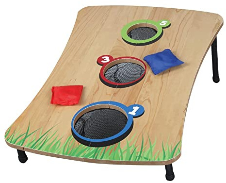MISTER GADGET - EA10090 Jeu de Lancer en Bois pour Enfants - Utilisation Intérieur/Extérieur, Développe Coordination et Motricité, Dimensions 4x61x28 cm, Marron Bleu Rouge