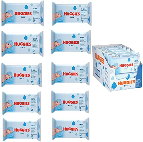 Huggies Pure Baby Wipes Multipack Jumbo Packs With Natural Fibers Pure Water No Skin Irritation Sensitive Unscented (10 x 72 Packs - 720)