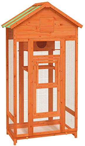 vidaXL Bird House, Bird Aviary with Nesting Box and Perch, Bird Cage for Garden Backyard, Finch Martin House, Brown Solid Wood Pine