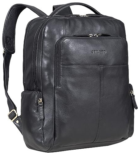 STILORD 'Sigrid' Zeitloser Leder Rucksack mit Laptopfach 17 Zoll Arbeitsrucksack Damen Business Rucksack Herren Echtleder Lehrerrucksack, Farbe:schwarz