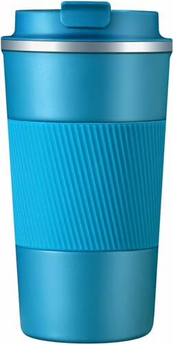 Taza Termica de Café para Llevar de Viaje Vaso Termo Cafe Termico de Acero Inoxidable Reutilizables sin BPA de Automóvil Coche Hermético Café Frío y Caliente (500ml, Azul)