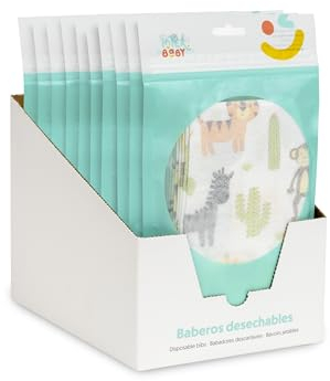 Interbaby Packung 10 Einweg-Lätzchen Baby · Wasserdicht · Reiselätzen mit food Catcher Tasche · Einstellbares Babylätzchen