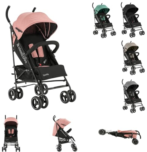 Poussette KikkaBoo BEETLE, poussette bébé jusqu'à 22 kg, pliable, légère, compacte, rose