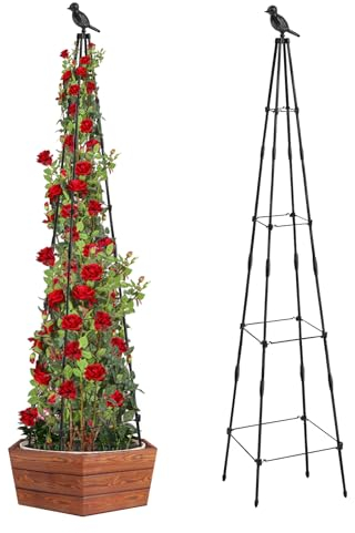 MYMULIKE Treillis de jardin pour plantes grimpantes, tour de jardin de 165 cm, supports obélisques pour jardin, cadre de pois de senteur, plantes en pot, support de fleurs, treillis pour roses,