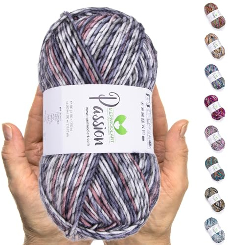 MeriWoolArt® XL-Merino Flerfärgat Garn - 200m Lyxigt Merinoullsgarn för Stickning och Virkning - Perfekt för Tröjor, Halsdukar och Kreativa Gåvor