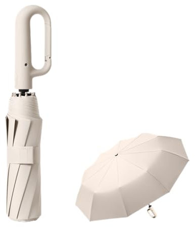 Travel Folding Golf Umbrella 10 Ribs Automatic Open/Close,Lightweight Compact Portable Backpack Car Parasol Outdoor,Sun/Rain,Anti 99 UV Protection UPF 50,Men Women Carabiner Handle Design