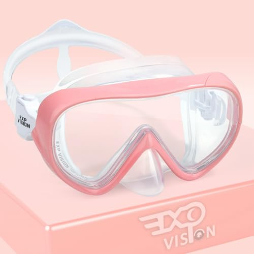 Kids Snorkel Swim Mask, Child Diving Mask Anti-Fog Swim Goggles with Nose Cover for Snorkeling Diving Swimming (Pale Pink)