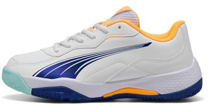 Puma Nova Smash JR - Scarpe da Tennis Unisex, Puma White-Vivid Blue-Safe Lake-Heat Fire,
