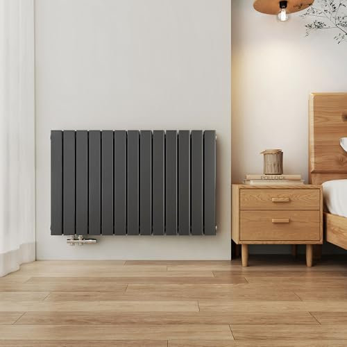 EMKE Radiatore Verticale, 630x1000 mm,Piatto con Design a Connessione Centrale, Radiatore a Doppio Pannello Murale, Antracite, 1343 Watt
