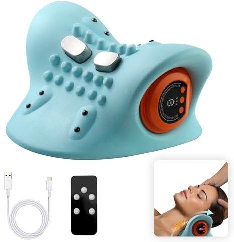 Nackenmassagegerät EMS Elektrisch mit Wärme Kabelloses Nackenmassagegerät Entspannungskissen Zervikales Nacken Rücken Massagegerät mit 3 Modi & 6 Einstellbare Frequenzen