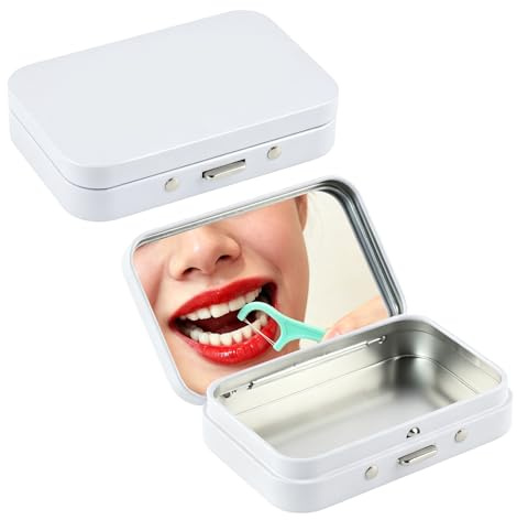 Vagocom 2Pack Portable Dental Floss Case with Mirror, Small Floss Pick Holder Reusable Floss Pick Box Floss Dispenser for Travel Purse Accessories(White)