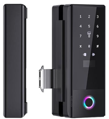 Swokely Smart Lock Glass Door Lock WiFi Remote Unlocking TY APP Fingerprint Password IC Card Mechanical Key Unlocking Methods Door Lock Interchangeable Lock Body Direction for 10-12mm Thickness