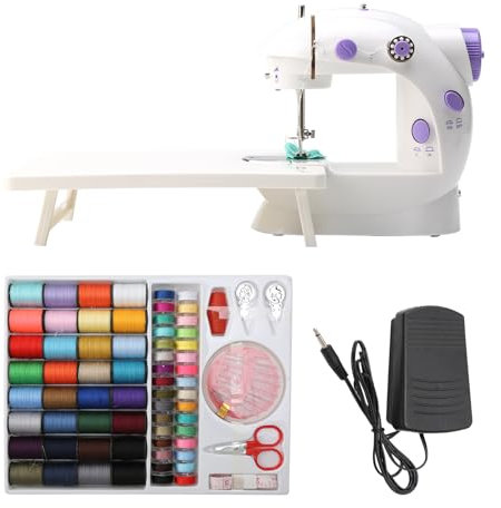 diceevil Sewing Machine for Beginners, Portable Two Threads Double Speed Electric Sewing Machine with Extension Table and Sewing Kit for Clothes, Pillowcases, Sheets, Home Use