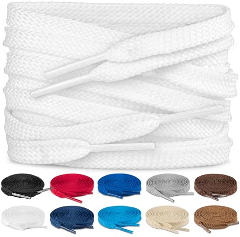 TULMERO SULPO Lot de 2 paires de lacets plats 8 mm pour chaussures, Blanc., 180 cm - 2 Paare