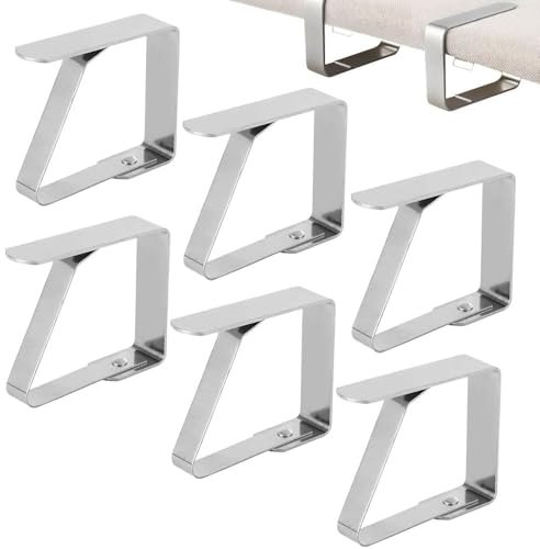 Azlanway Pinzas para mantel de acero inoxidable, 6 pinzas para manteles, 5 x 4 cm, para interiores y exteriores, para mesas de jardín, restaurantes, celebraciones y picnics