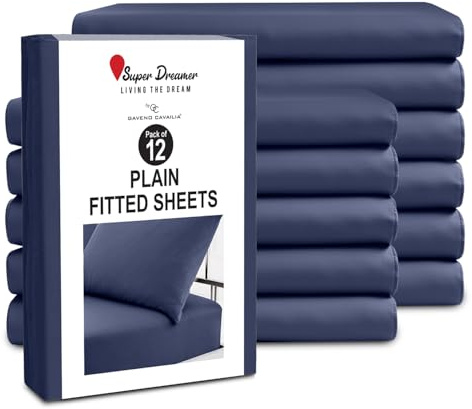 GC GAVENO CAVAILIA 12 Piece Microfiber Fitted Sheets - Double Bed (137x193cm) - Plain Bed Sheets - Deep Pocket 25cm (10) - Shrinkage, Fade & Wrinkle Resistant - Machine Washable - Navy