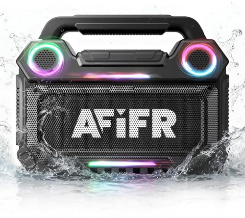 AFIFR Outdoor Bluetooth Speaker, 160W Loud Bass! Rugged, IP67 Waterproof, 24H Playtime with Lights, Wireless TWS Pairing Portable Speakers for Party, Outsides, Travel, Beach, Garage (Black)