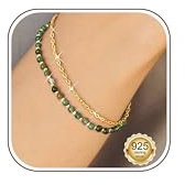 Adramata Bracelet Pierre Naturelle Femme Argent 925 Fermoir Bracelets Perles Boheme Empilables Ajustable Bracelets Or/Argent pour Cadeau Femme
