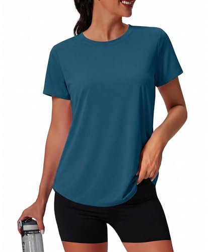 PINSPARK Women's Gym Tops Short Sleeve Running Yoga Sports Shirts UPF 50+ Protection Shirt Quick Dry Breathable T-Shirt